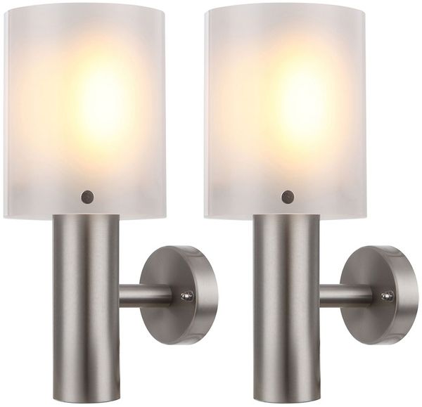 2er Set LED Wandleuchte, IP44, Edelstahl, silber, H 27,8cm