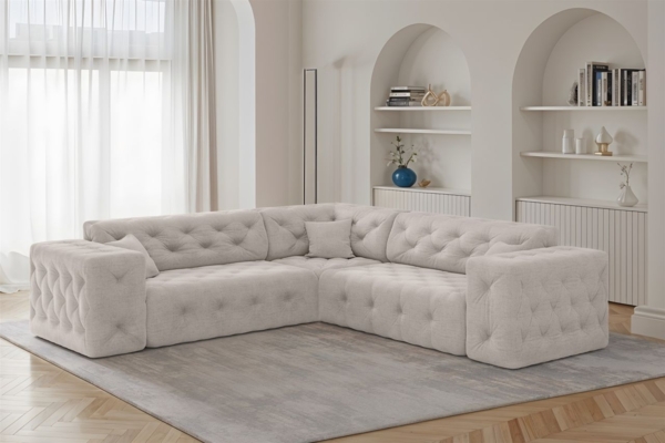 Ecksofa Designersofa CHANTAL in Stoff Moly Creme Seite Universal