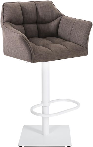 Barhocker SIHAR - Stoff Grau 64x45x88 cm Weiß | Barstuhl Höhenverstellbar Mit Lehne Drehbar Tresenhocker Tresenstuhl Kneipenhocker Kneipenstuhl