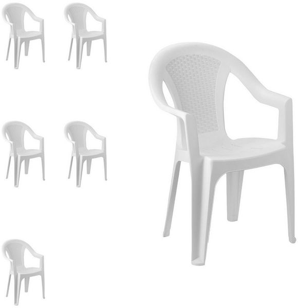 6x Outdoor Stapelstuhl Bistrostuhl Gartenstuhl Ischia Weiß Kunststoff