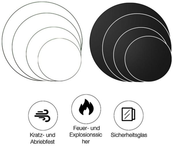Kaminglas Tischplatte Bodenplatte Rund Funkenschutz ESG Sicherheitsglas Klarglas Schwarz Ofenglas Glasplatte Kaminplatte Glasscheibe Vorleg - Ø 70cm