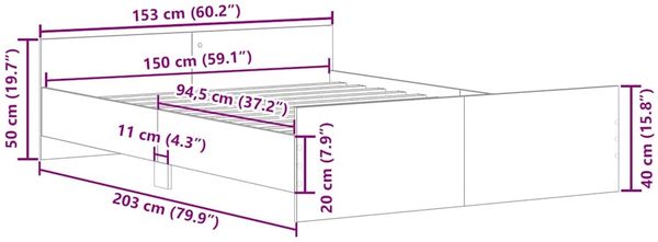 vidaXL Bettgestell mit Kopf- und Fußteil Schwarz 150x200 cm 3203755 Bild 10