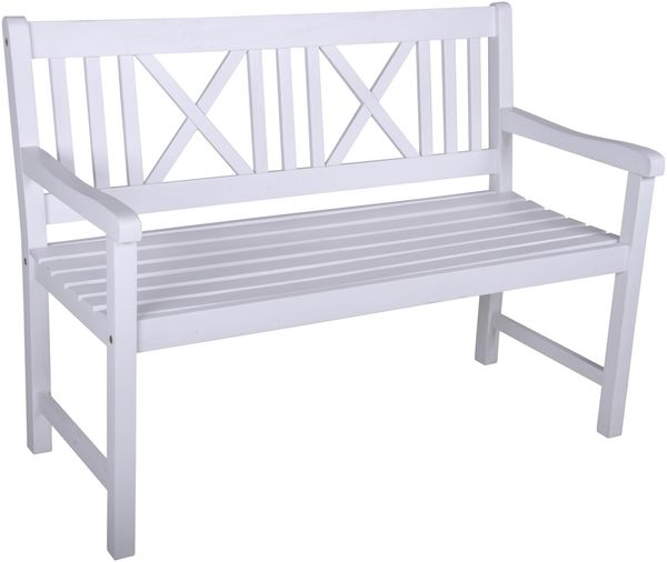 Gartenbank NICE 2-Sitzer - 120cm Breit, Eukalyptus, Weiß | Terrassenbank Wetterfest Sitzbank Outdoor Bank