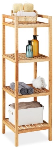 Relaxdays Badregal mit 4 Ablagen, Walnussholz natur, 35 x 35 x 110 cm