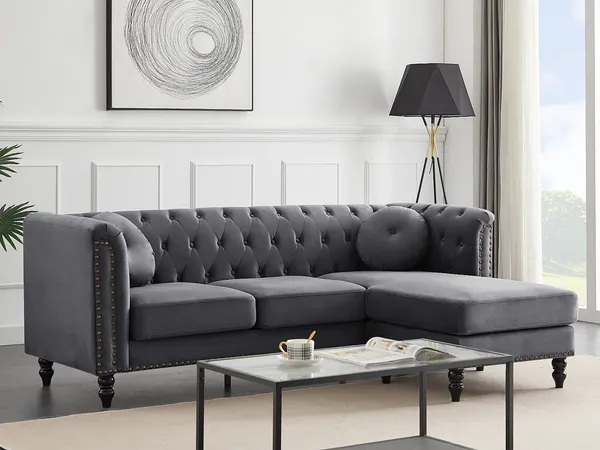 Vente-unique - TURNER Sofa SamtStoff Grau - B 144 cm x H 78 cm x L 222 cm