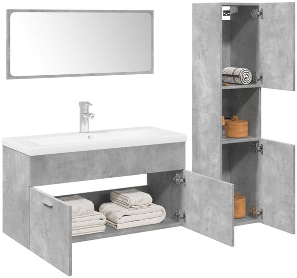 vidaXL 4-tlg. Badmöbel-Set Betongrau Holzwerkstoff 3324881