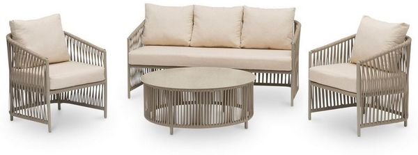 IDIMEX Gartenlounge-Set KULO, Balkonlounge 4-teilig aus Aluminium und Seilbespannung champagne