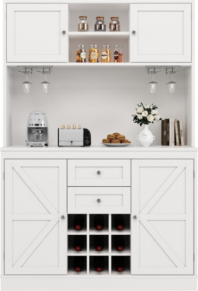 i@home Buffet Küchenschrank,Hochschrank,Küchenbuffet, Weiß/Schwarz (Packung Set, 1-St, 4 Türen & 2 Schubladen) mit verstellbaren Ablagen & Weinregal