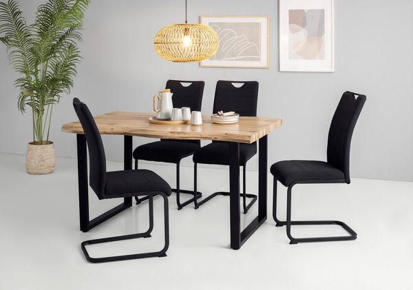 HELA Essgruppe GISELLE Esszimmer, Essgruppe, Sitzgruppe, (Set, 5-tlg, 5er Set, Tisch plus 4 Stühle), Esstisch U-Gestell Metall, Tischplatte mit Baumkante, OTTOs Choice