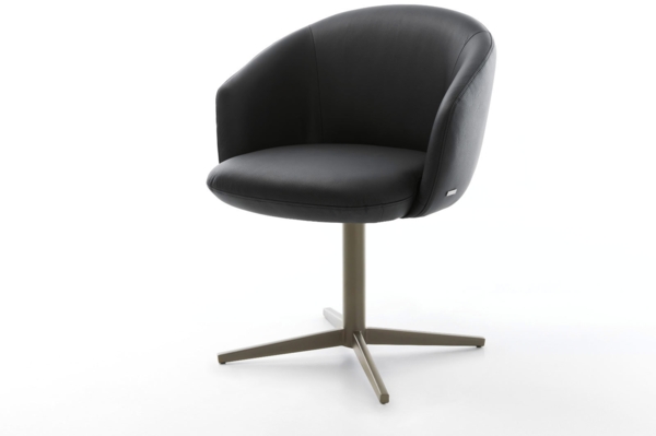 Drehstuhl Caja-Flex mit Armlehnen Echt-Leder Schwarz Fußkreuz Effektfinish Titan 360° drehbar Taschenfederkern