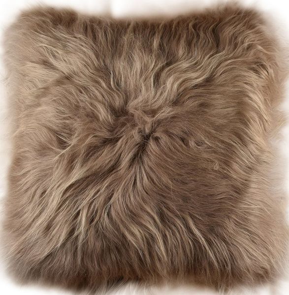 KUHFELL online & NOMAD Fellkissen Echtes Lammfell Kissen Taupe Kissenbezug aus Schaffell Braun, leict, weich, flauschig, natürlich, Kissenhülle ohne Füllung