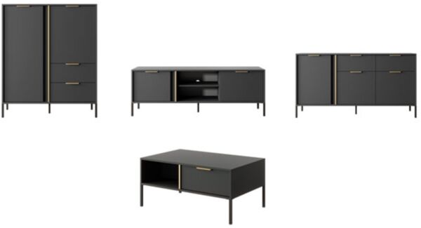 Wohnzimmer-Set Lars Wohnwand Couchtisch 4-tlg anthrazit gold