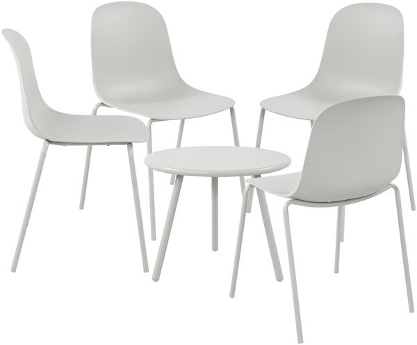 CLP 4er Sitzgruppe Mindin Set 1 Tisch 4 Stapelstühle wetterfest UV-beständig,hellgrau