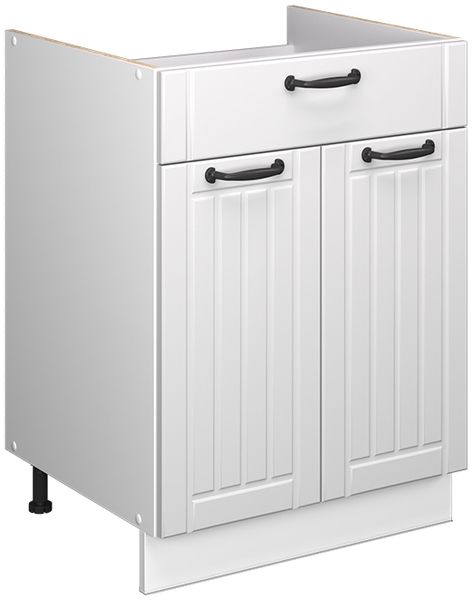 Unterschrank für Spüle/Kochfeld Fame-Line Weiß Landhaus/Weiß 60 cm mit Schublade, ohne Arbeitsplatte Vicco