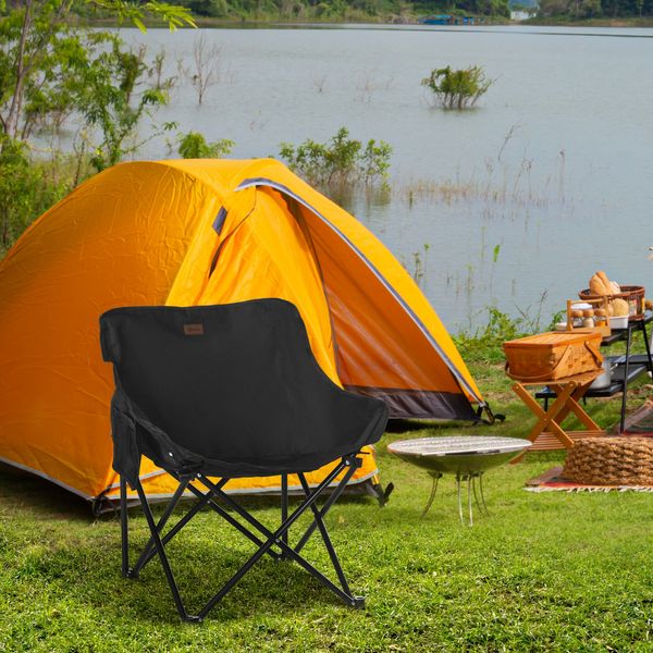 Campingstuhl, faltbar mit Seitentasche, 61 x 54 x 66 cm, Schwarz