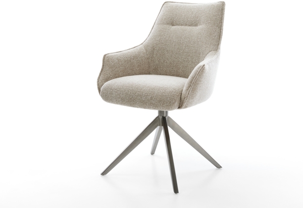 Drehstuhl Alja-Flex mit Armlehnen Webstoff Soft Beige Kreuzgestell breit Graphit 360° drehbar Wippfunktion Taschenfederkern