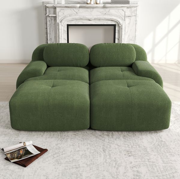 2-Sitzer-Sofa aus Cordstoff, modular & rahmenlos, 208 x 178 x 75 cm, grün