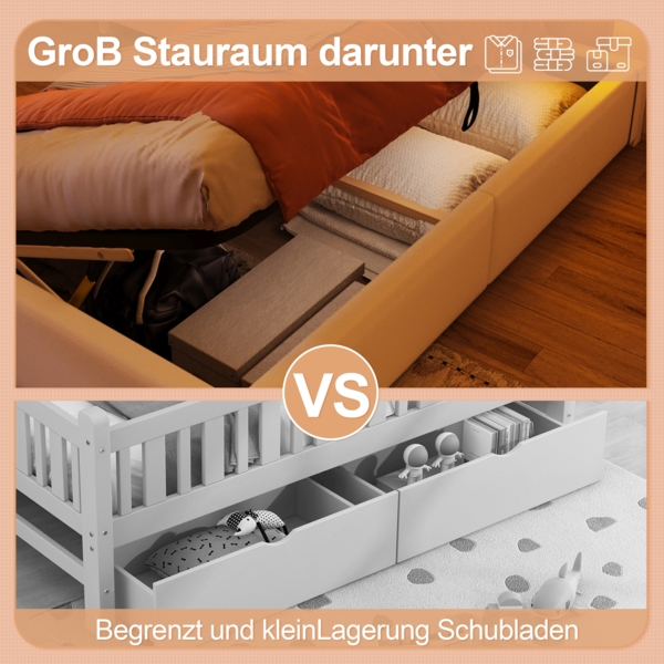 Polsterbett 90x200 cm mit LED-Beleuchtung, hydraulischem Bettkasten, verstellbarem Kopfteil, elegantes Kronendesign,Weiß,inklusive Taschenfederkern Bild 5