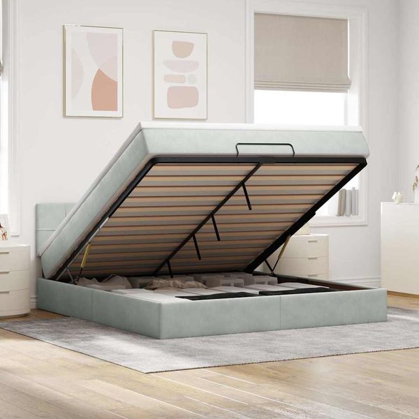 vidaXL Ottoman-Bett mit Matratze Hellgrau 180x200 cm Samt 3311789