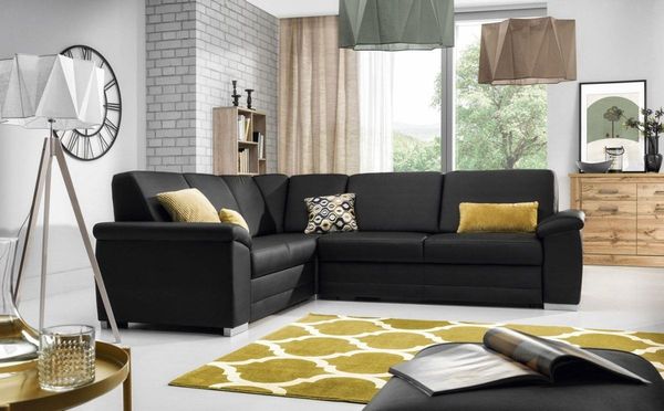 Ecksofa Sofa VINZENT Kunstleder Schwarz Ottomane Links
