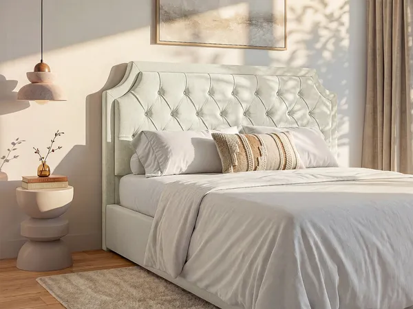 Vente-unique - JOHENE Bettkopfteil und Bettbrücke Stoff Beige - B 8 cm x H 110 cm x L 170 cm