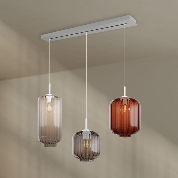 s.luce Velo Esstisch-Hängelampe 3-flammig 120cm Ø 18/20/25cm Braun, Klar, Rauch