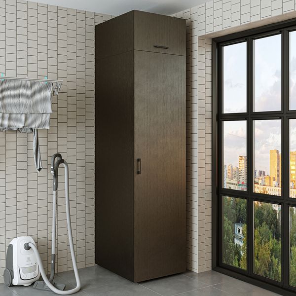 Roomart Mehrzweck-Hochschrank mit Aufsatzschrank inkl. Regalböden | BHT 60 x 205 x 67 cm | Passend zur DUO Waschmaschinenschrank-Serie • Schwarz-Eiche