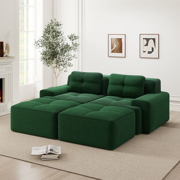 Modulares Sofa aus Cord mit Tiefsitz & montagefrei, grün