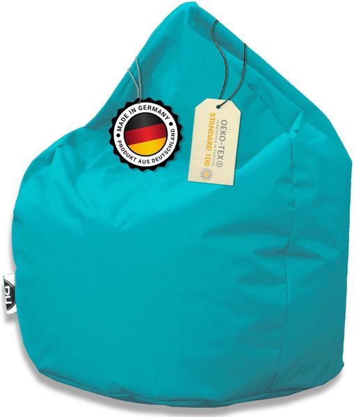 PATCH HOME Sitzsack Tropfenform – XL – Türkis, bequemer Sitzsack aus Luxus-Polyester-Gewebe, bereits befüllt