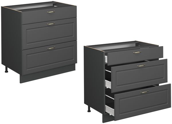 Küchenunterschrank Fame-Line Anthrazit-Gold Landhaus 80 cm mit 3 Schubladen, AP Anthrazit Vicco Bild 6