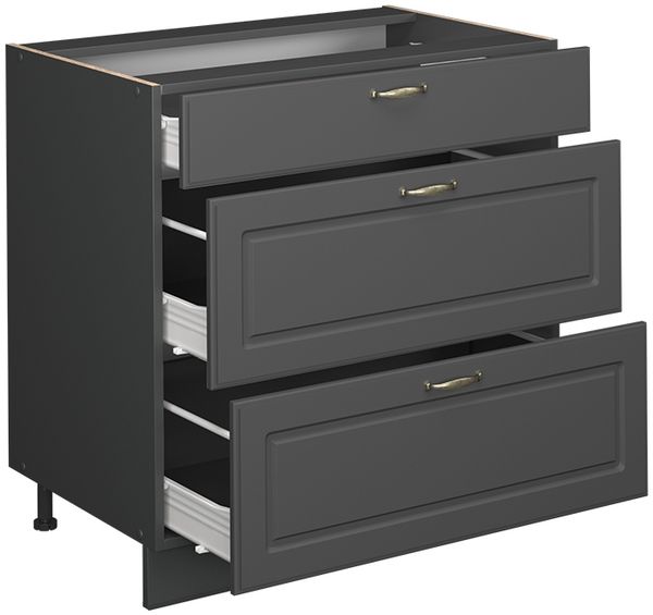 Küchenunterschrank Fame-Line Anthrazit-Gold Landhaus 80 cm mit 3 Schubladen, AP Anthrazit Vicco Bild 5