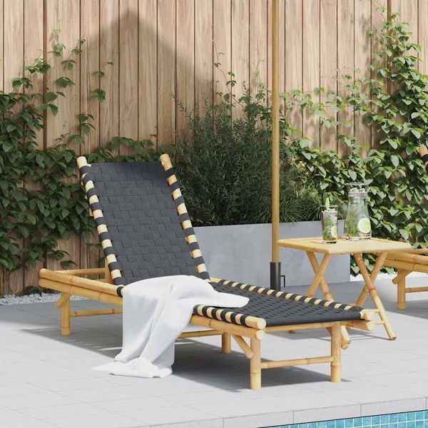 vidaXL Sonnenliege mit schwarzem gewebtem Gurtband 55x200x30 cm Bambus 4108233