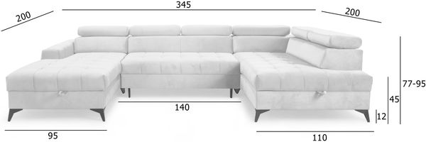 AX LIVING Grau Eckcouch mit Schlaffunktion Arkucio U 345cm modernes L Bild 8