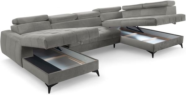 AX LIVING Grau Eckcouch mit Schlaffunktion Arkucio U 345cm modernes L Bild 5