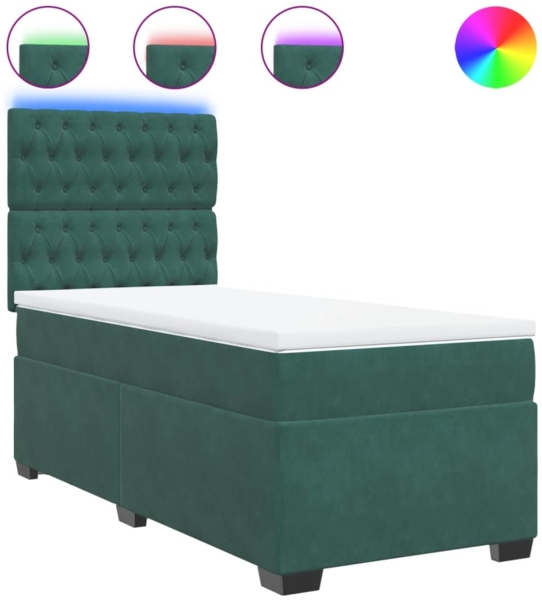 vidaXL Boxspringbett mit Matratze Dunkelgrün 90x200 cm Samt 3293119