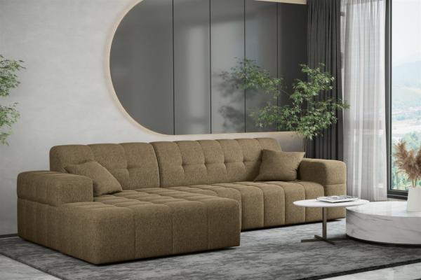 Ecksofa Designersofa NANCY in Stoff Neve Hellbraun Ottomane Links