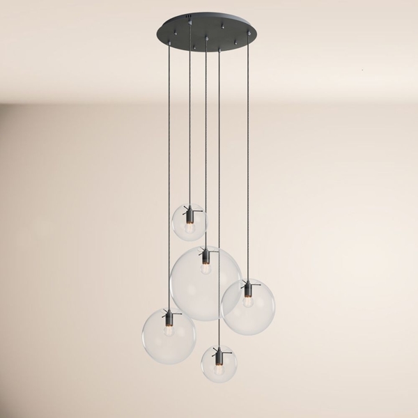 s.luce Orb 5-flammige Galerielampe Modular Klar, Schwarz
