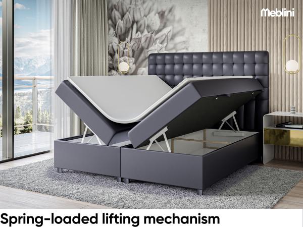 MEBLINI Boxspringbett ASTON 180x200 cm mit Bettkasten - H3/Dunkelgrau Kunstleder Polsterbett - Doppelbett mit Topper & Taschenfederkern-Matratze Bild 3