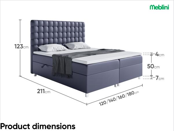 MEBLINI Boxspringbett ASTON 180x200 cm mit Bettkasten - H3/Dunkelgrau Kunstleder Polsterbett - Doppelbett mit Topper & Taschenfederkern-Matratze Bild 7