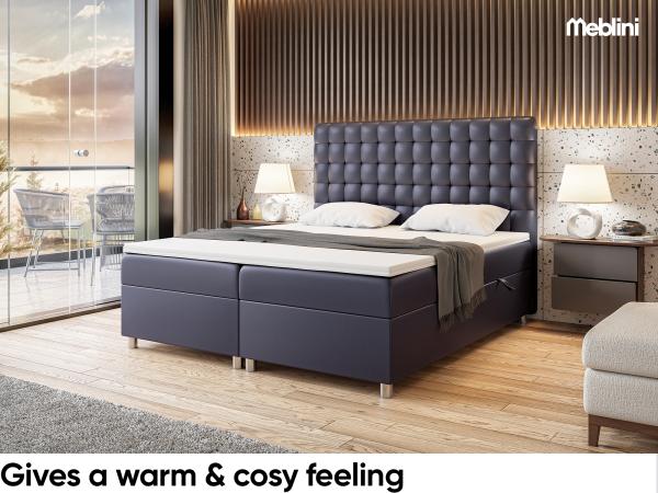 MEBLINI Boxspringbett ASTON 180x200 cm mit Bettkasten - H3/Dunkelgrau Kunstleder Polsterbett - Doppelbett mit Topper & Taschenfederkern-Matratze Bild 4