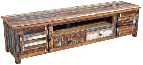 TV Board 200x50cm 'Hawkins' recyceltes Altholz mehrfarbig lackiert