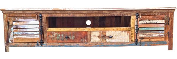 TV Board 200x50cm 'Hawkins' recyceltes Altholz mehrfarbig lackiert Bild 2