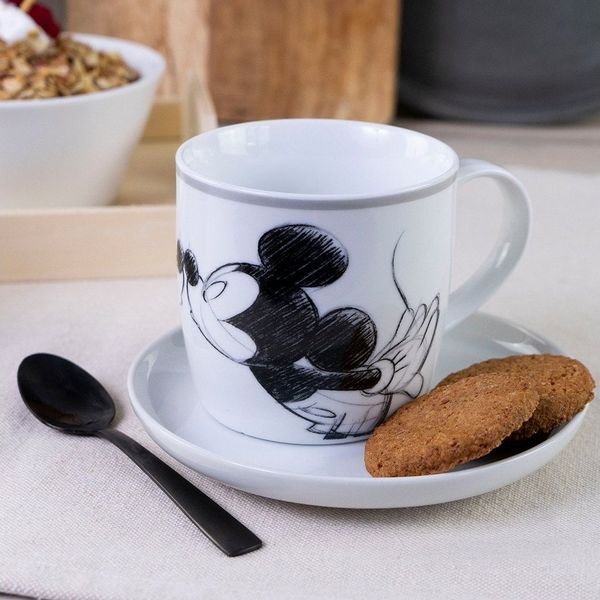 Geda Labels GmbH Tasse Mickey Kiss Sketch silbergrau, 1-tlg, Porzellan, Grau, 300 ml, spülmaschinengeeignet