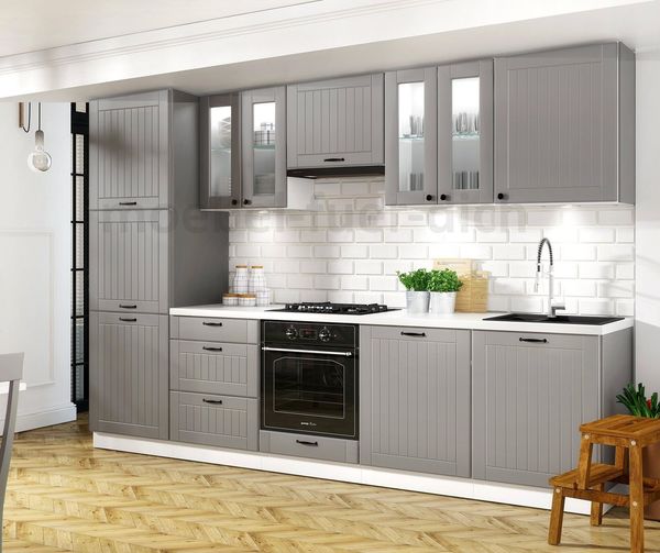 Möbel für Dich Küchenzeile Landhausküche Lora Einbauküche 300 cm 9-teilig, Fronten in weiß. beige, oder grau