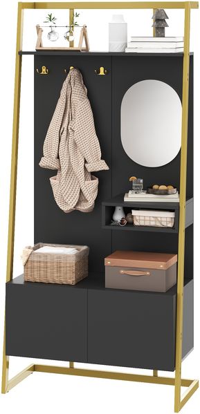 Kompaktgarderobe 78 x 38,5 x 180,5 cm mit Spiegel, Schuhschrank und Metallhaken Bild 7