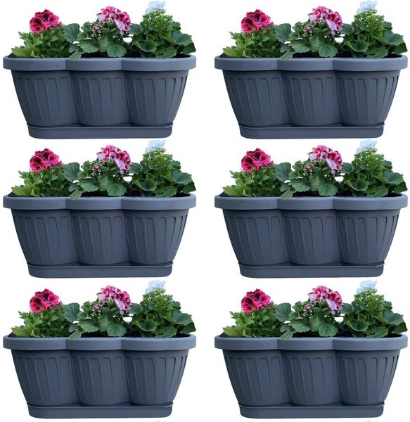 Blumenkasten Balkonkasten Pflanzkasten Anthrazit im Wellendesign inkl. passenden Bewässerungsuntersetzer 40, 60 oder 80 cm