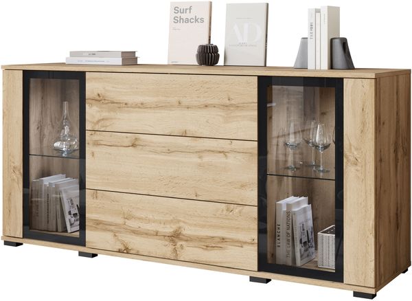 Kommode Clarkoy SB 150 2D3S (Farbe: Wotan, mit weißer LED Beleuchtung)