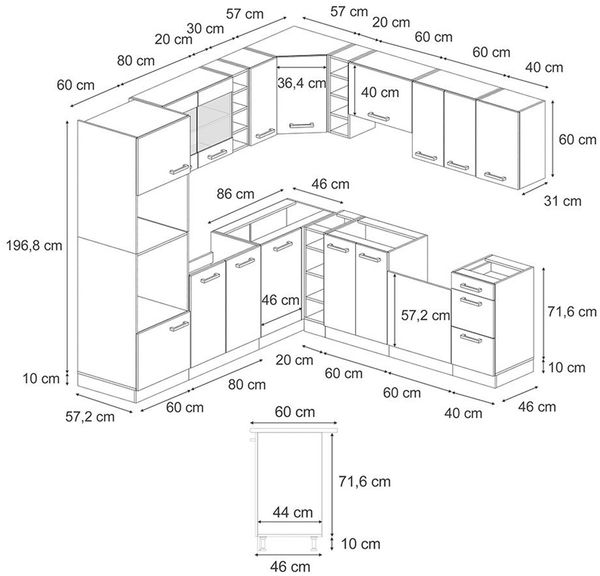 Eckküche R-Line Beton/Anthrazit 247 x 237 cm, AP Marmor Vicco Bild 3