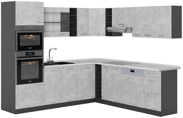 Eckküche R-Line Beton/Anthrazit 247 x 60 cm , AP Marmor Vicco