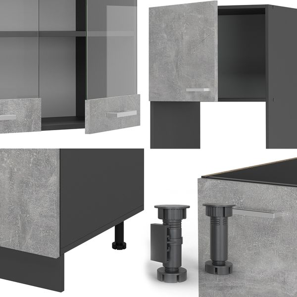 Eckküche R-Line Beton/Anthrazit 247 x 237 cm, AP Marmor Vicco Bild 5